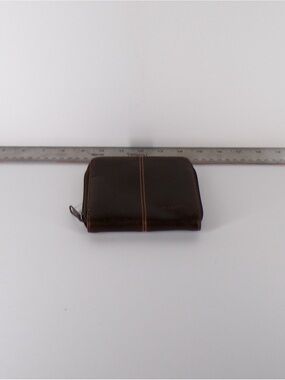 Strada Dark Brown Leather Zip Wallet with Contrast Stitching